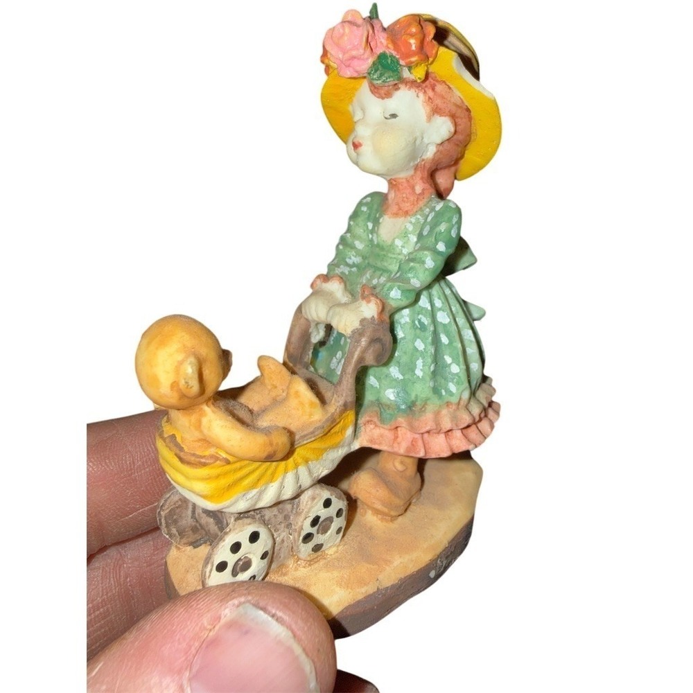 ANRI Vintage Hand-Painted‎ Figurine Girl Pushing Baby Pram 4 in Miniature